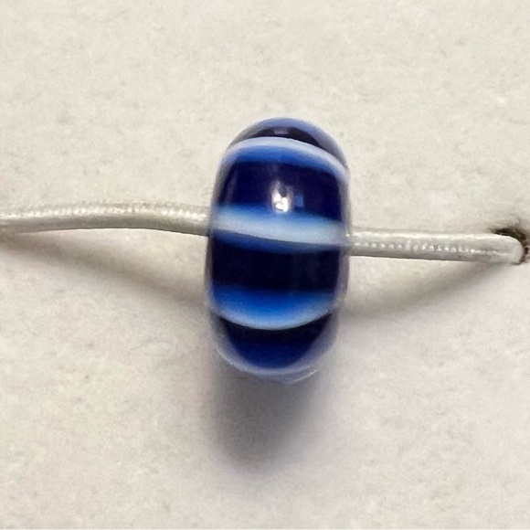 Trollbeads Blue Stripe Blue White Bead Charm .925 EUC #211 - Picture 1 of 3